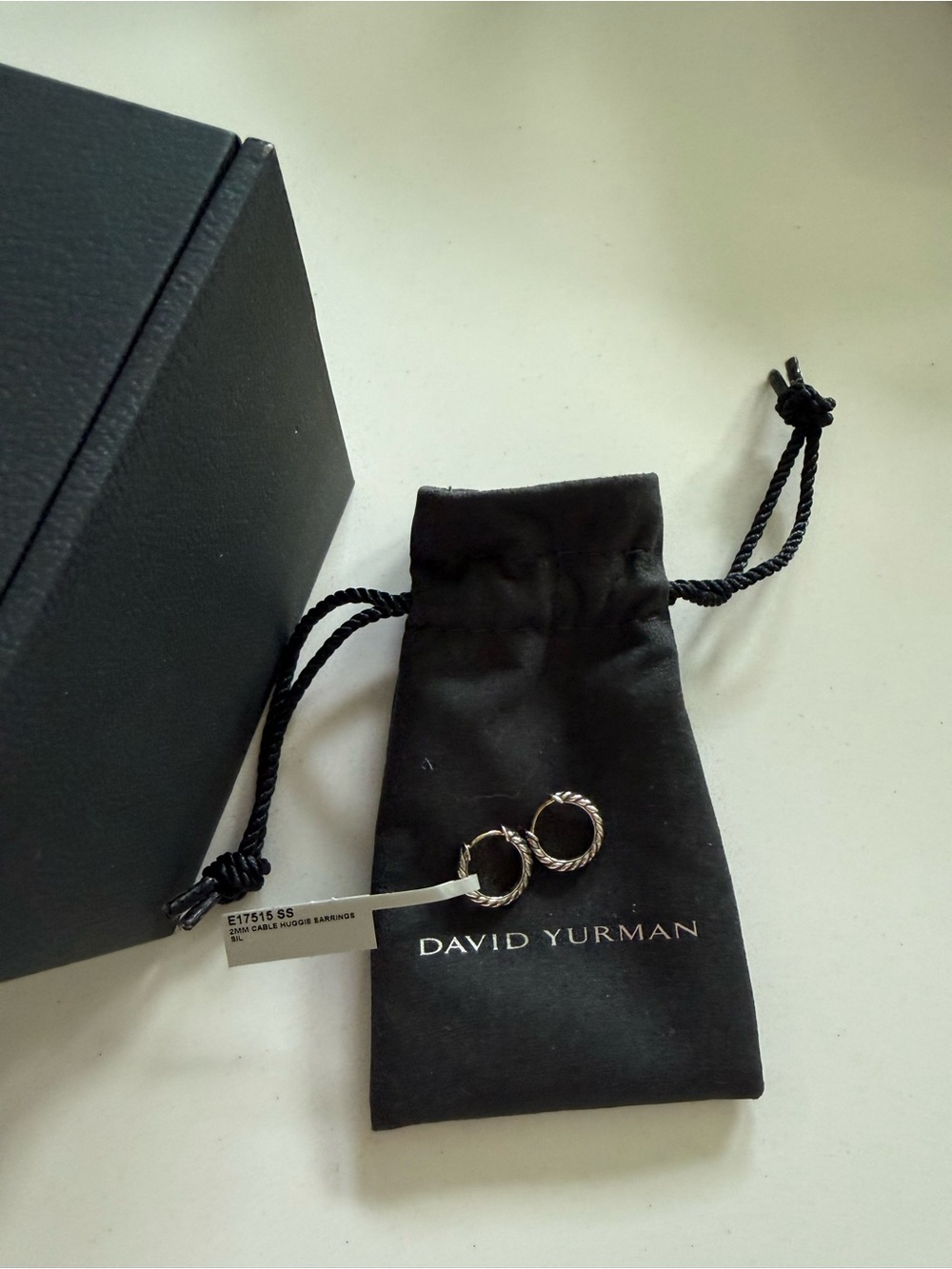 David Yurman Silver Twisted Cable 2mm Huggie Hoop Earrings